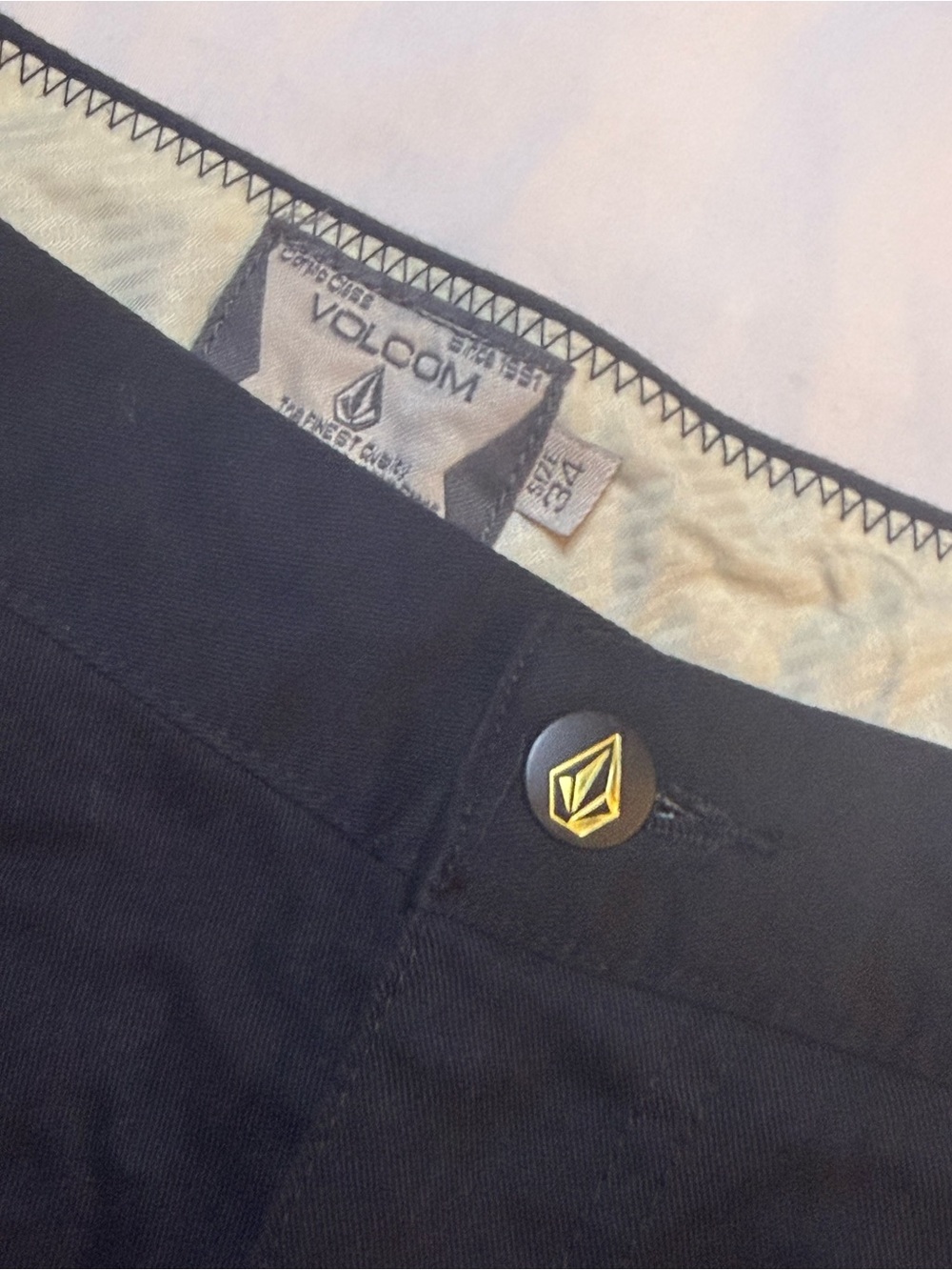 Volcom Men’s Black Chino Pants with Branded Button